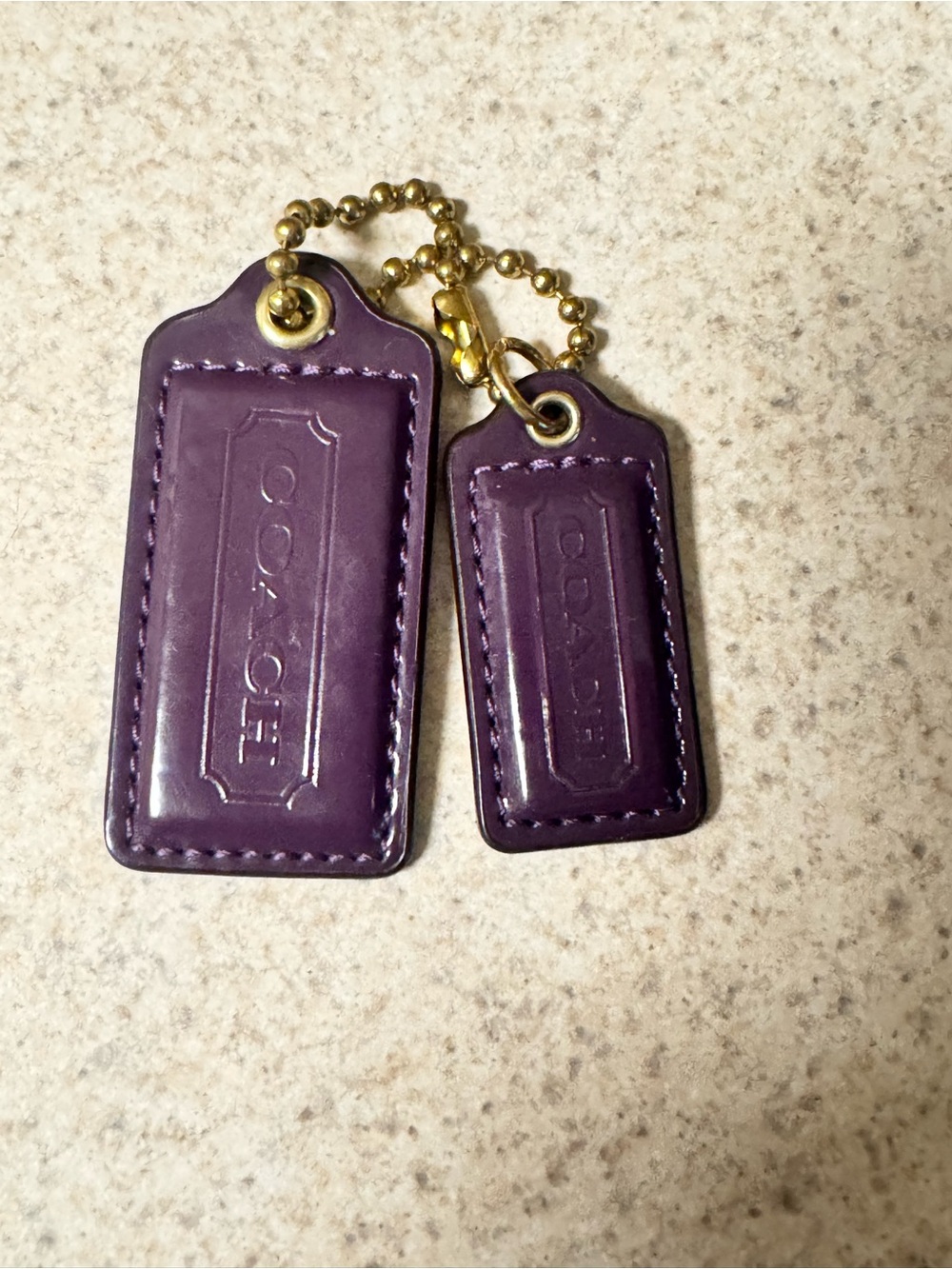 COACH Purple Leather Double Tag Keychain